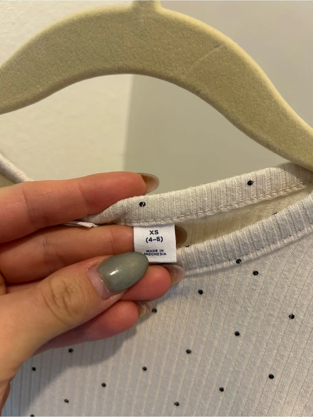 Gap Kids Softspun Ribbed Top - Girls Long Sleeve Cream & Black Polka Dots